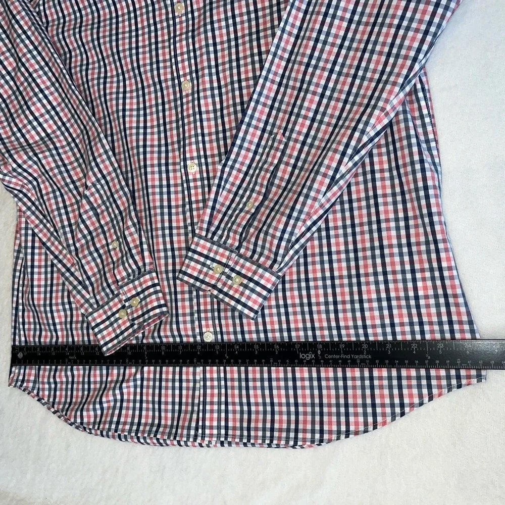 Banana Republic Shirt Men's XL 17-17.5 35-36 Red/Blue Check Non-Iron Slim Fit